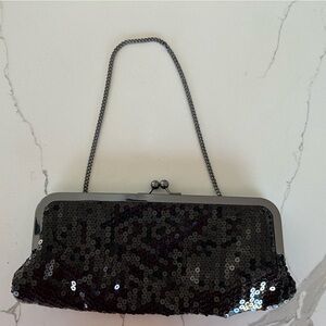 Black Sequin Evening Clutch with Chain Strap
